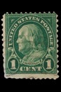 UNITED STATES - CIRCA 1920s: Vintage US 1 Cents Postage Stamp with portrait Benjamin Franklin January 17, 1706 Ã¢â¬â April 17, 1790 Royalty Free Stock Photo